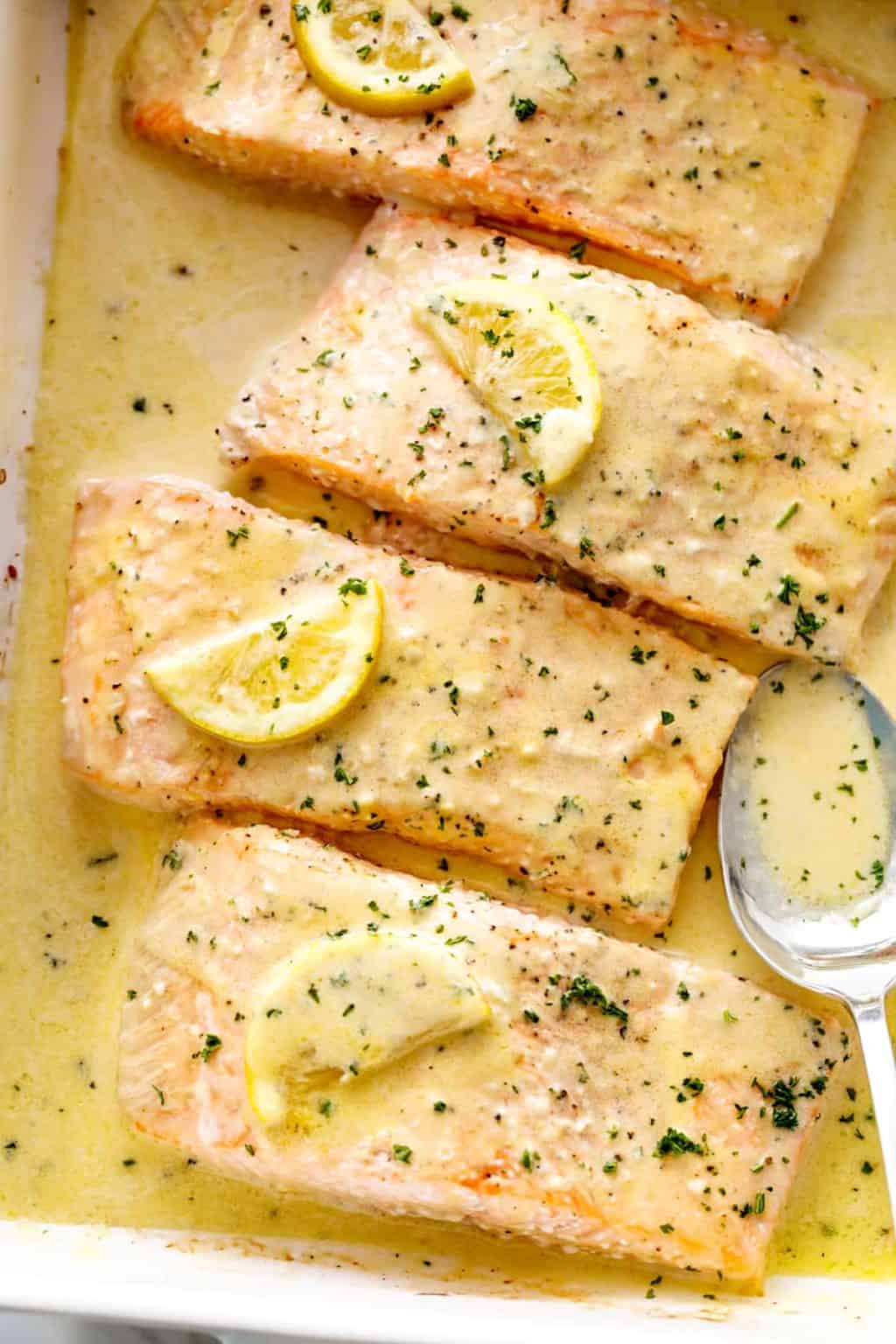 Easy Baked Salmon with Lemon Butter Cream Sauce - Cafe Delites