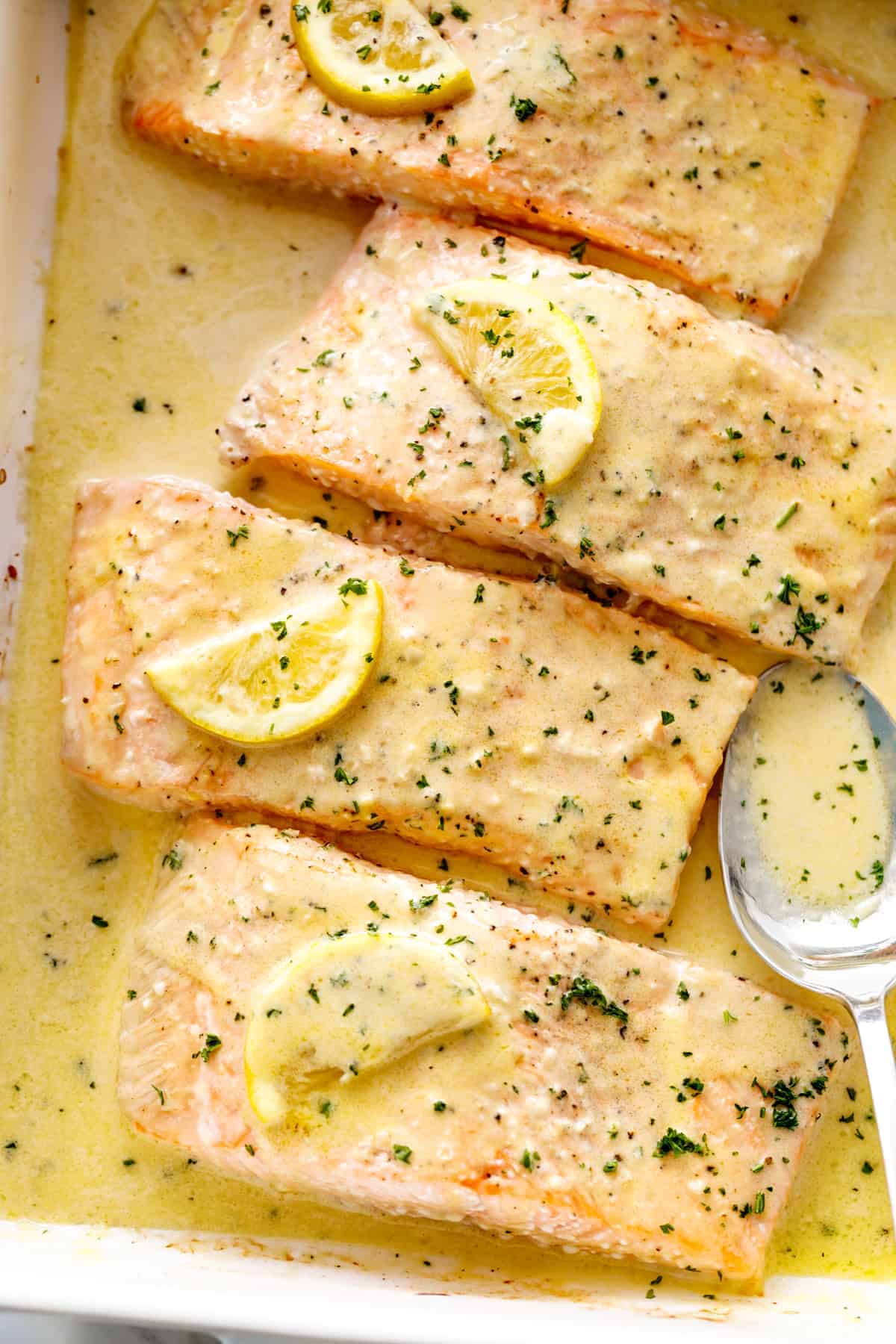 Easy Baked Salmon with Lemon Butter Cream Sauce - Cafe Delites