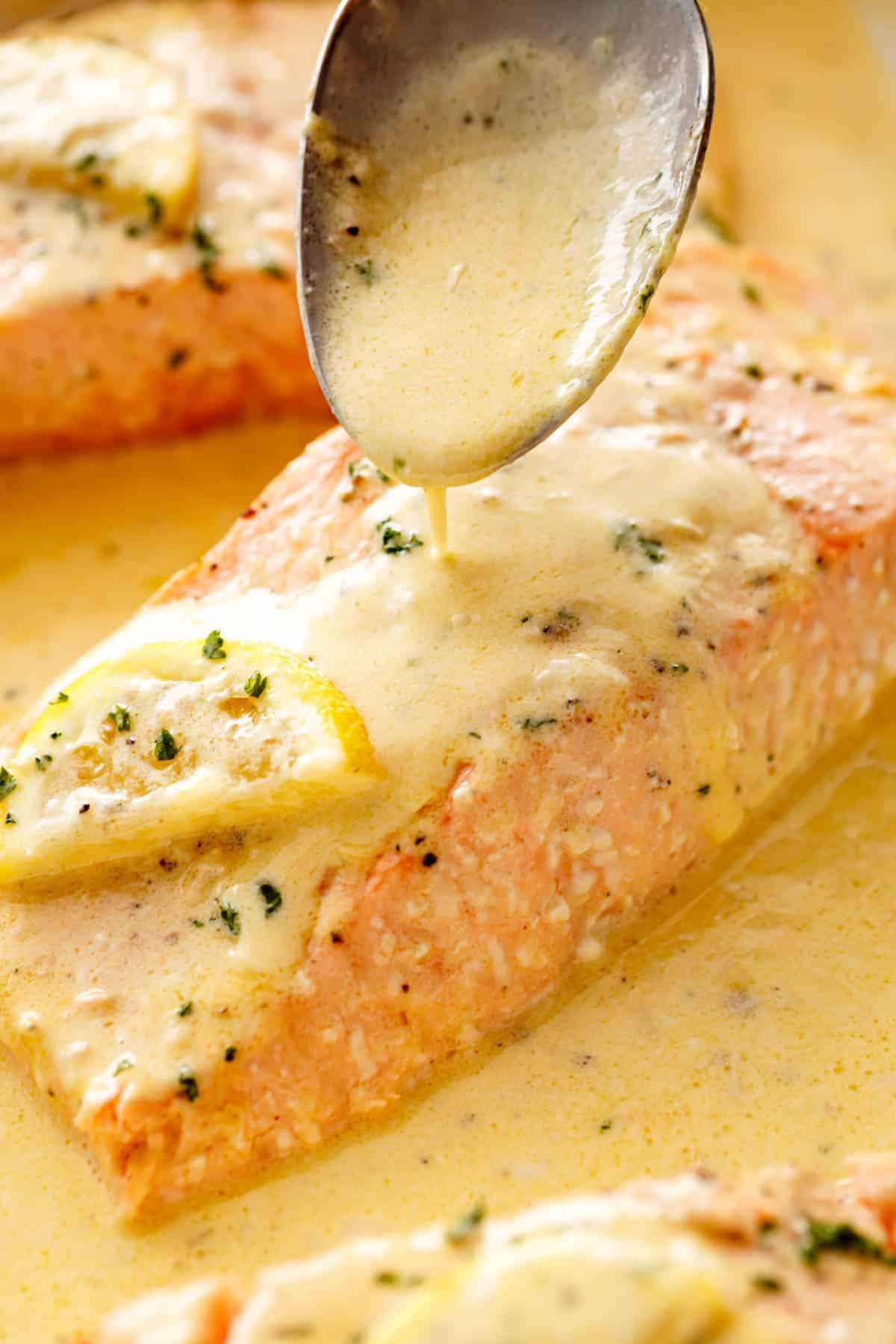 Easy Baked Salmon With Lemon Butter Cream Sauce Cafe Delites
