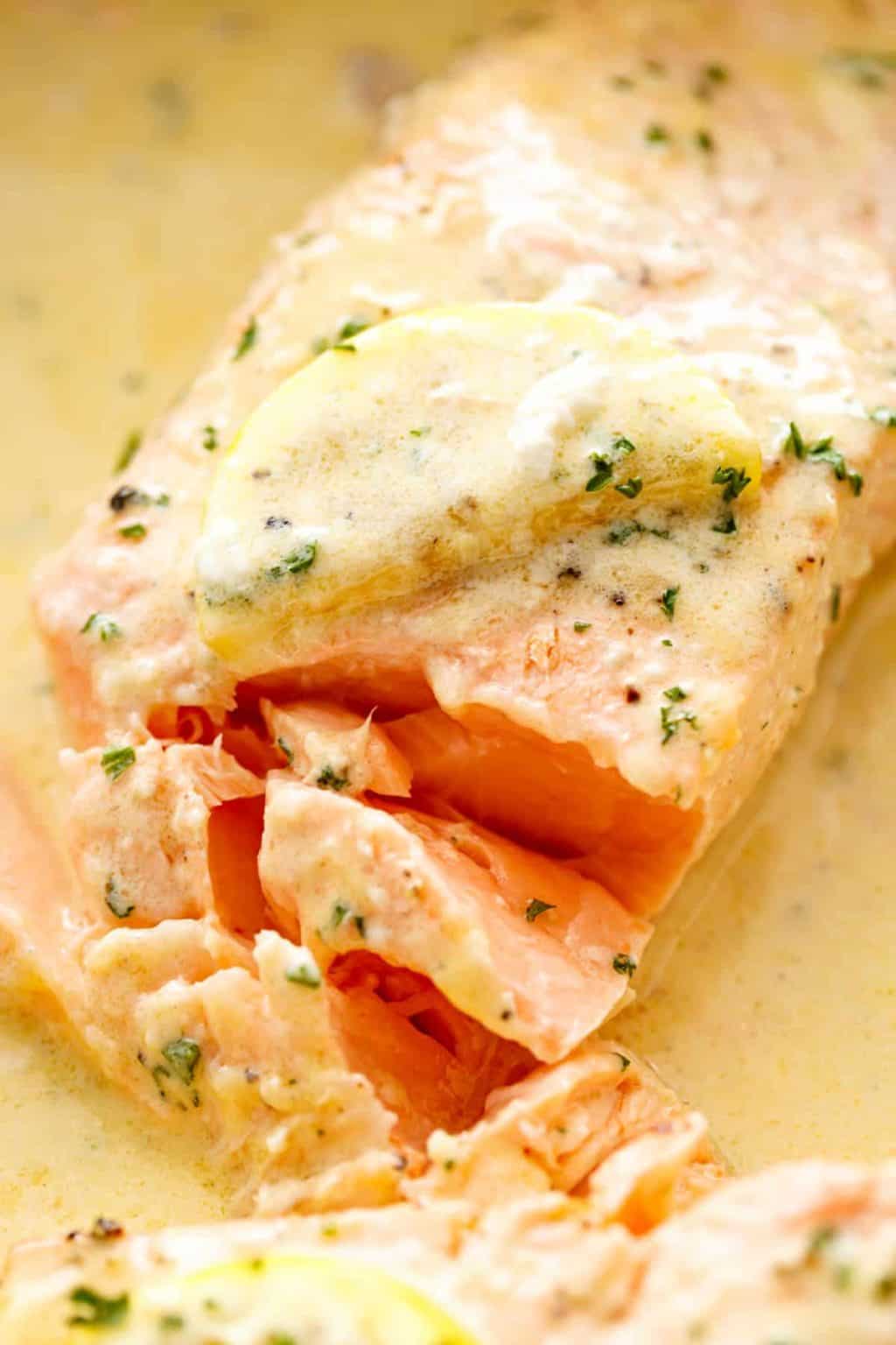 Easy Baked Salmon with Lemon Butter Cream Sauce - Cafe Delites