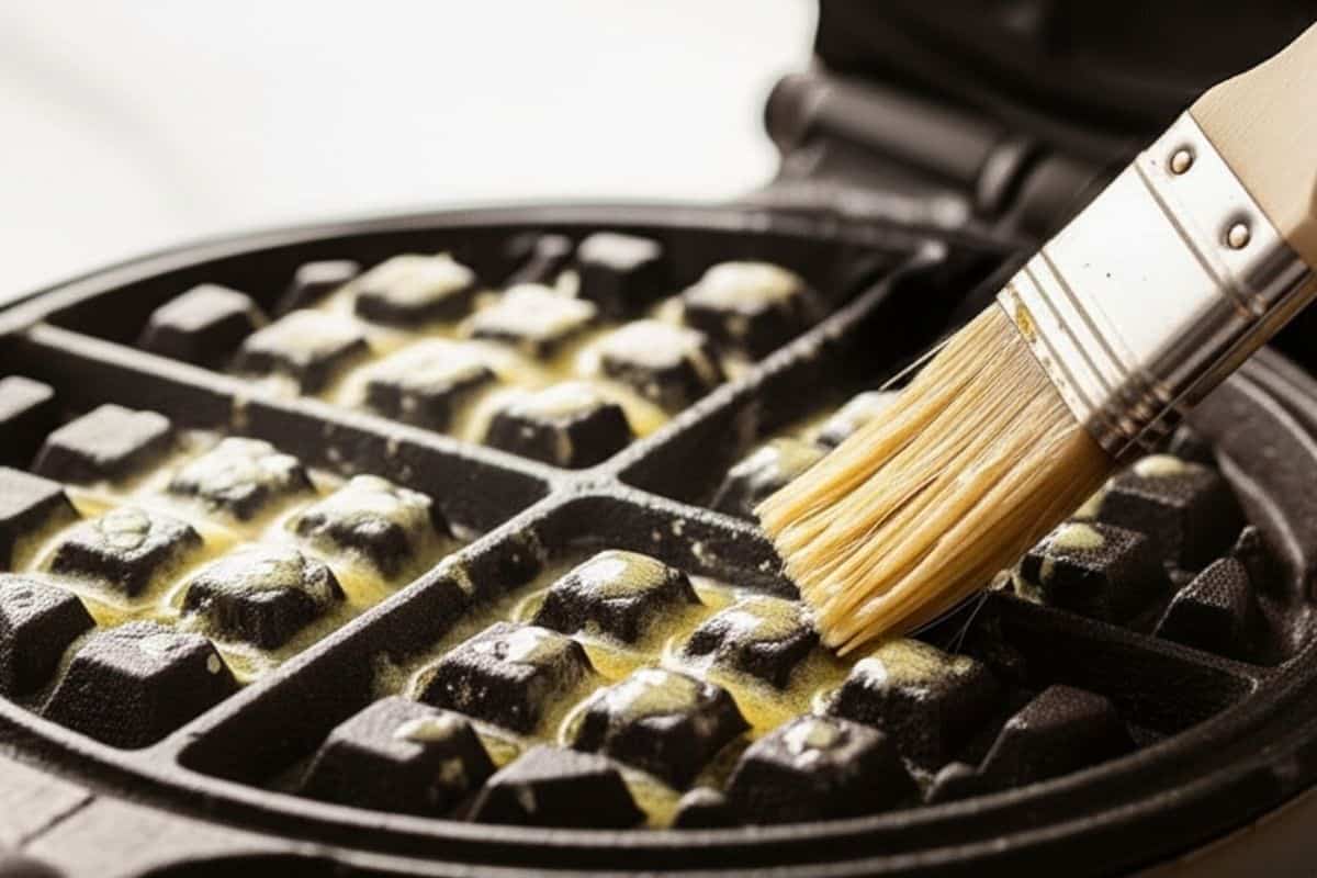 lightly spray your waffle iron plates with non stick cooking oil