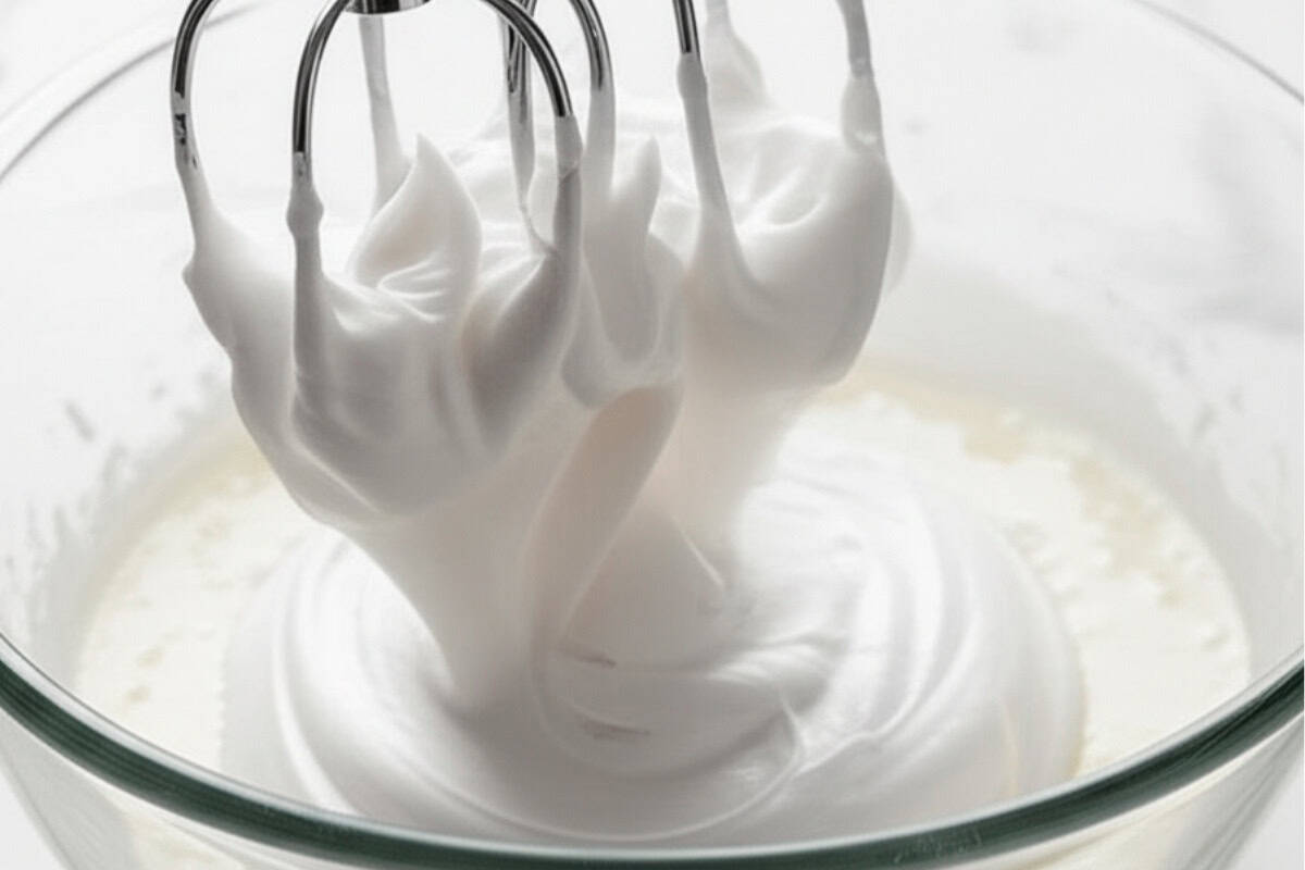 beat egg whites with hand mixer until stiff peaks form