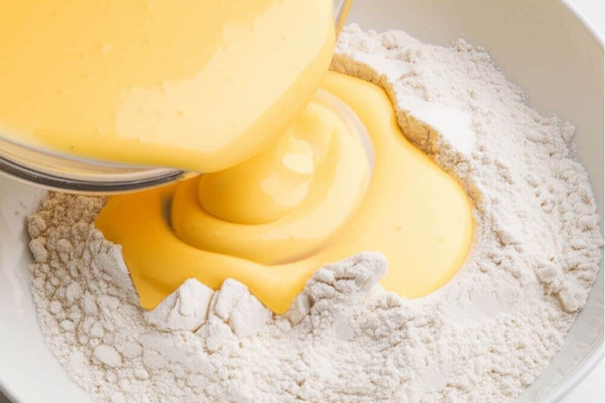pour the egg yolk mixture into the dry ingredients and stir until combined