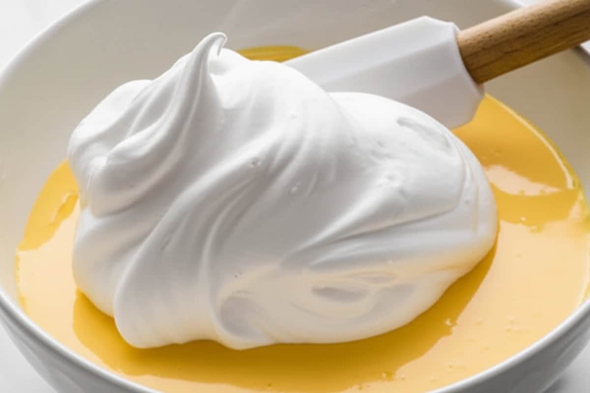 gently fold the stiff egg whites into the batter and don't over mix