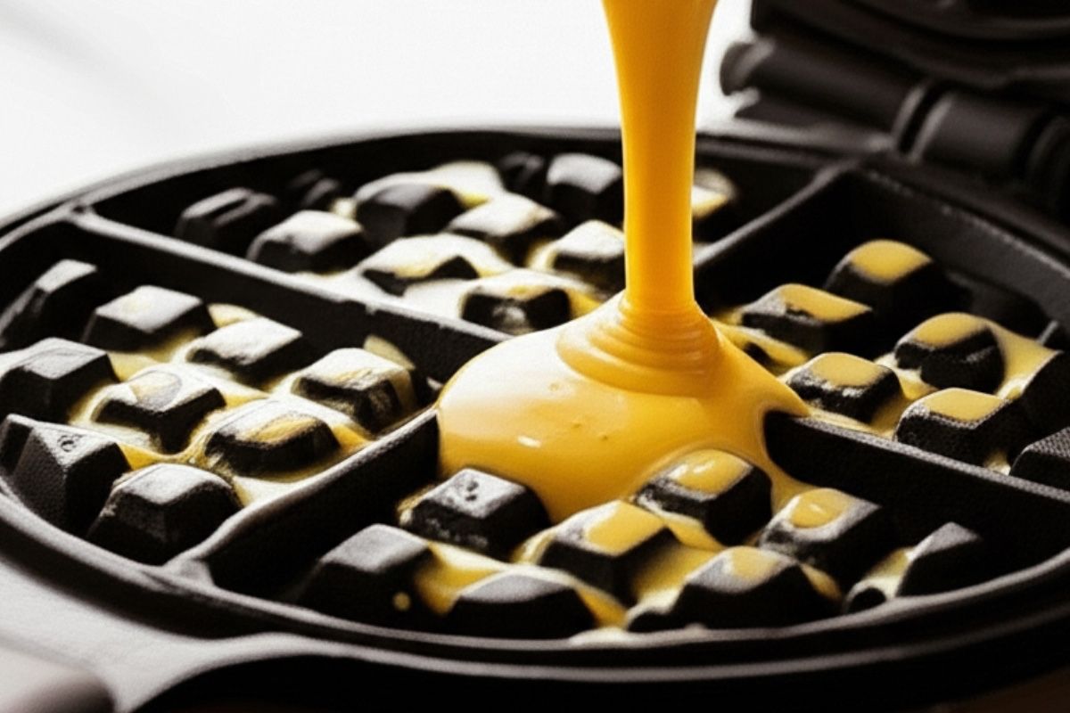 pour about 3/4 cup batter into the waffle iron and cook