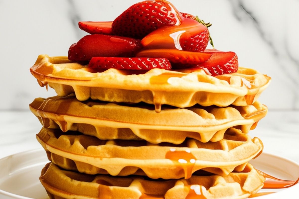 serve the waffles with butter, syrup, fruit or your favorite toppings