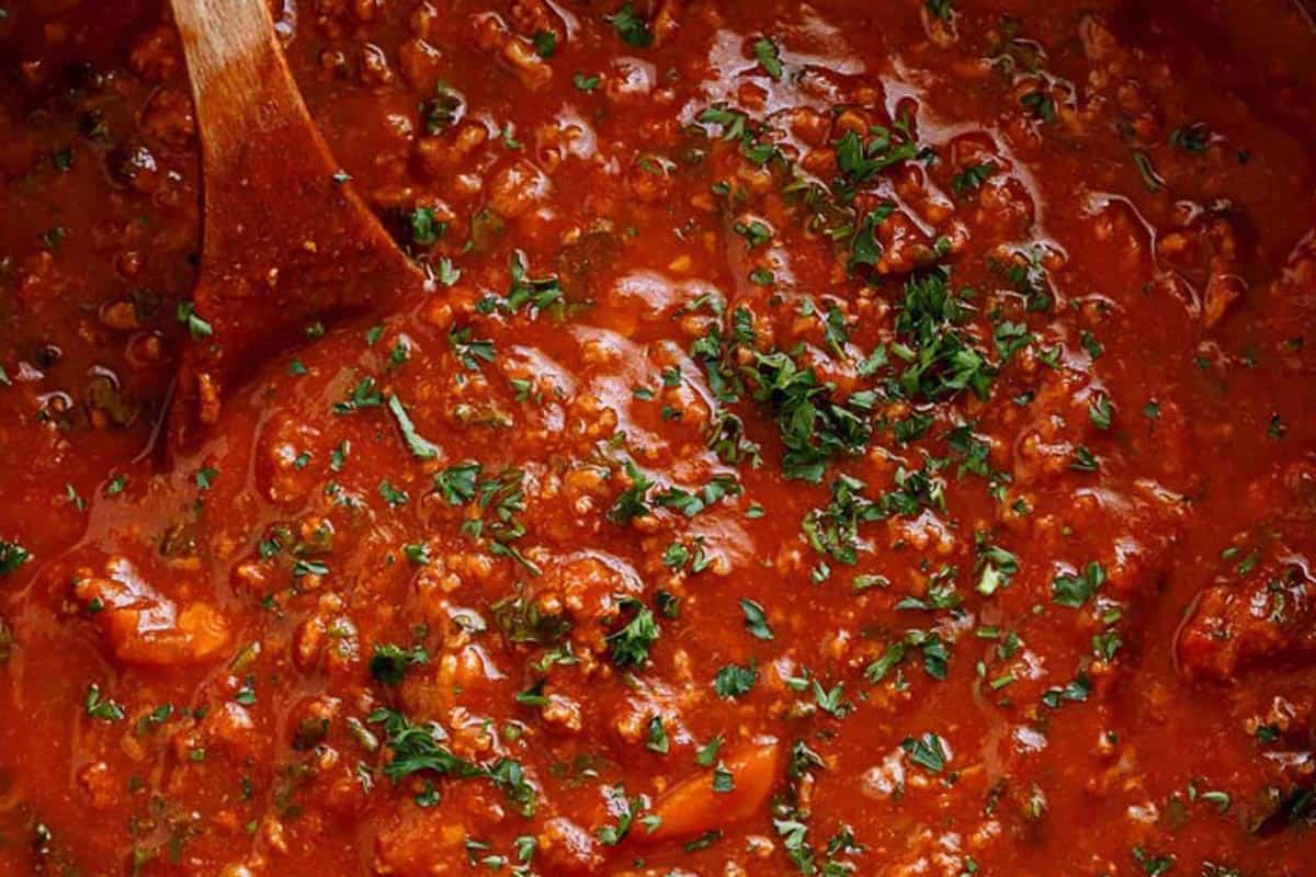 Close Up Best Lasagna mixture in a huge pan