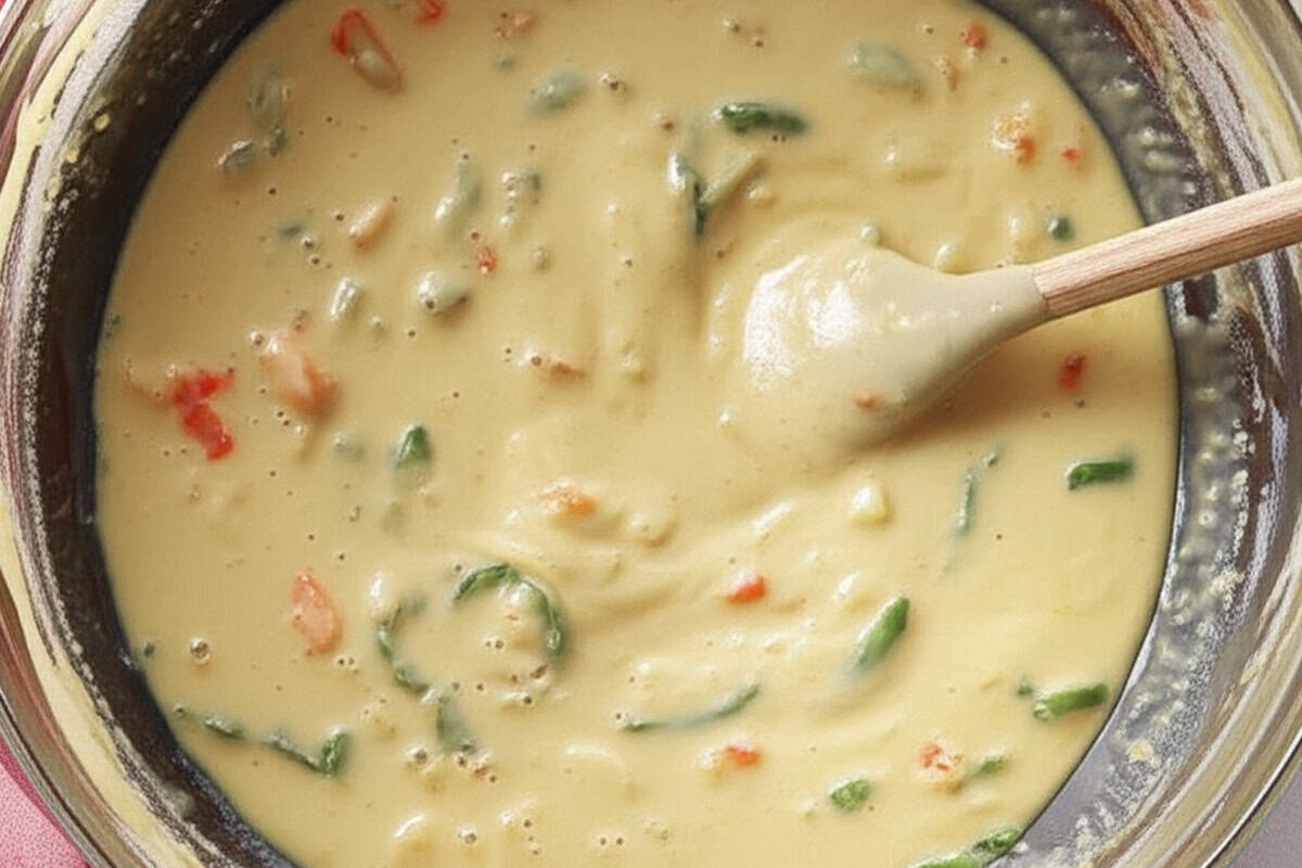 Bowl with egg mixture.
