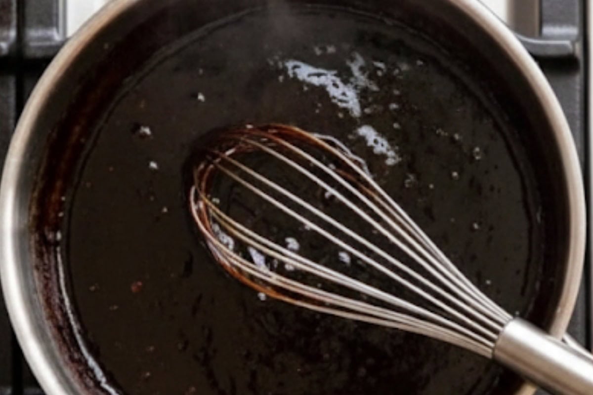 In a small sauce pan, balsamic vinegar and brown sugar and stir over low heat until dissolved. 