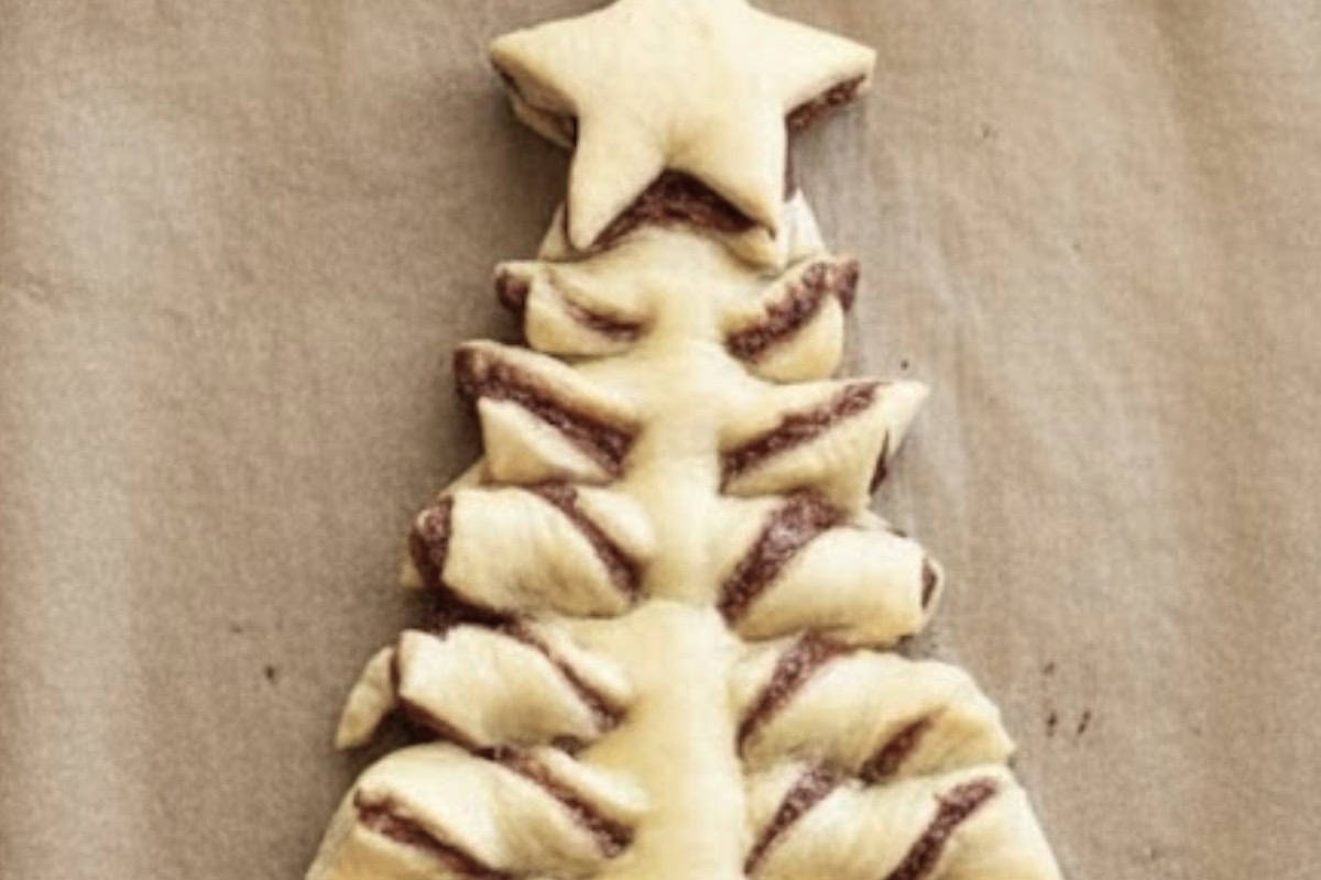 Twist each of these strips twice, and press the ends onto the baking sheet.