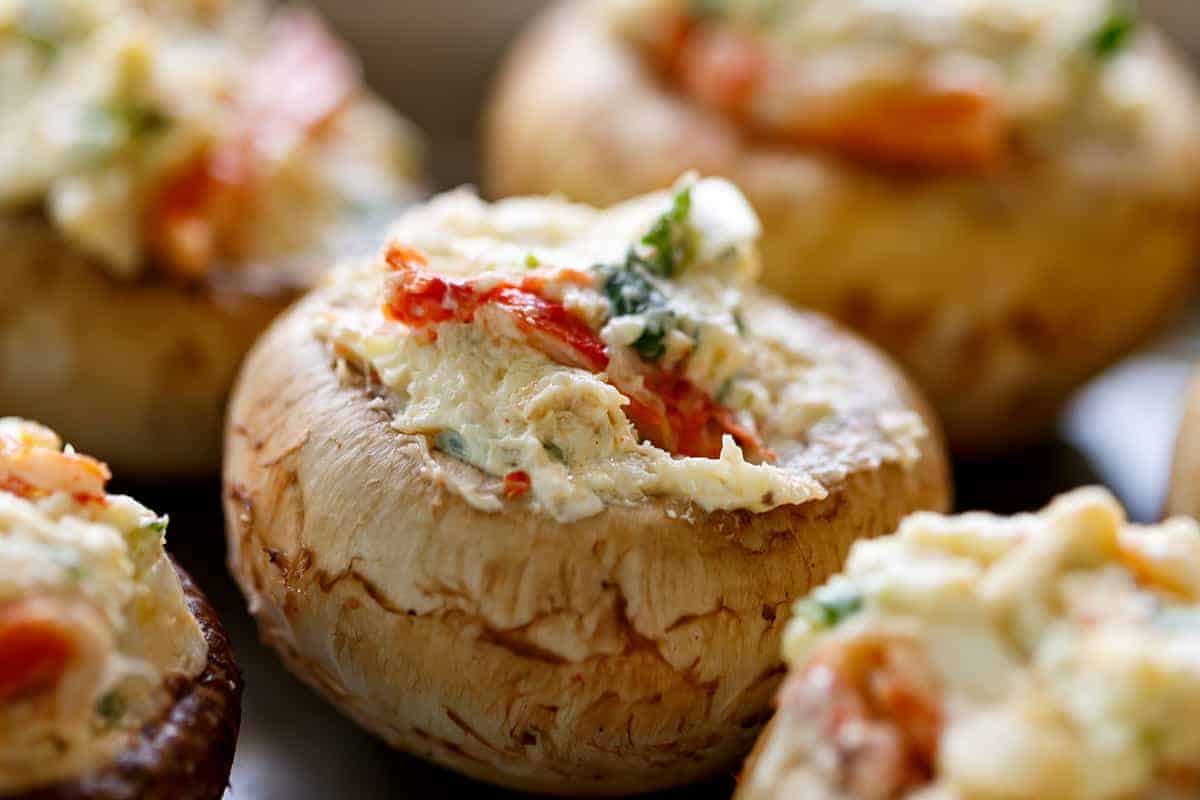 Mushrooms stuffed with uncooked filling. 