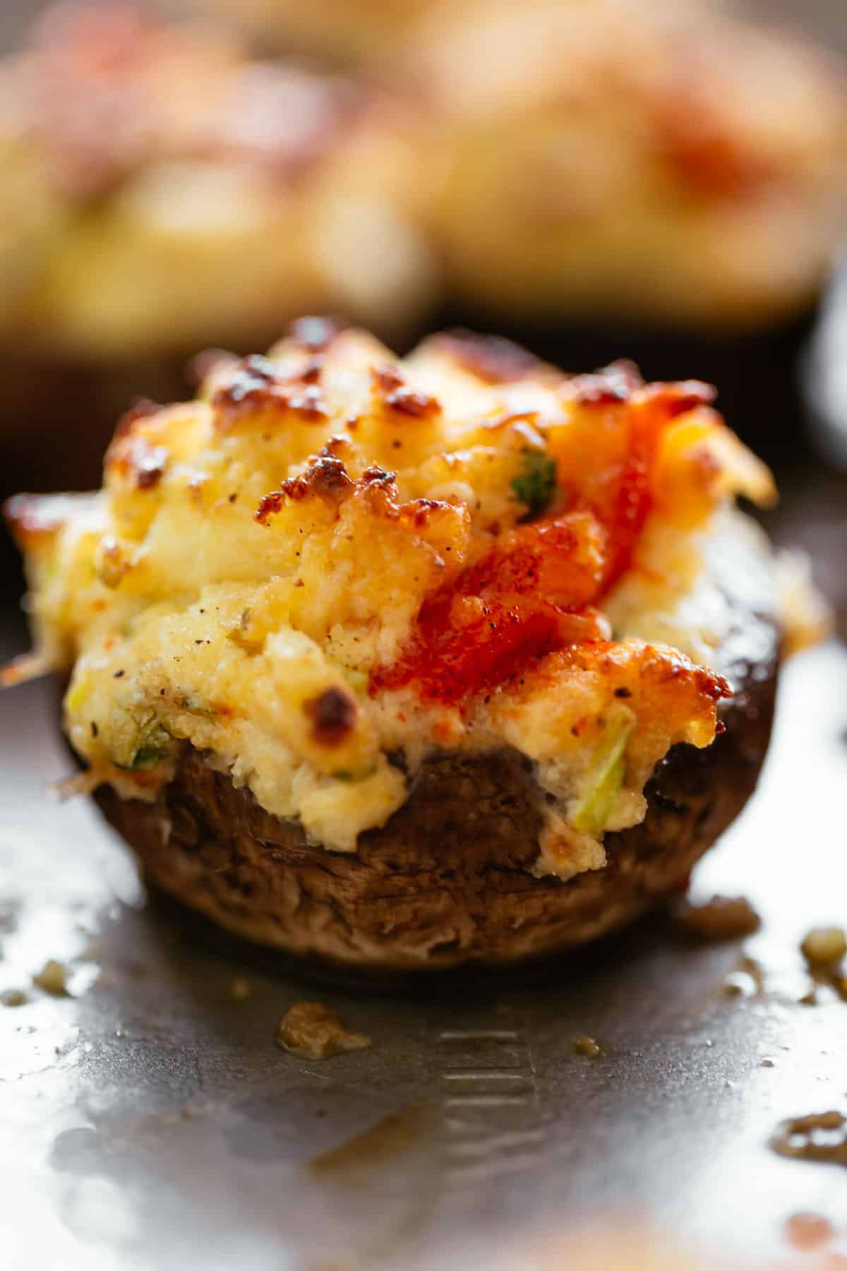 Closeup of stuffed mushroom. 