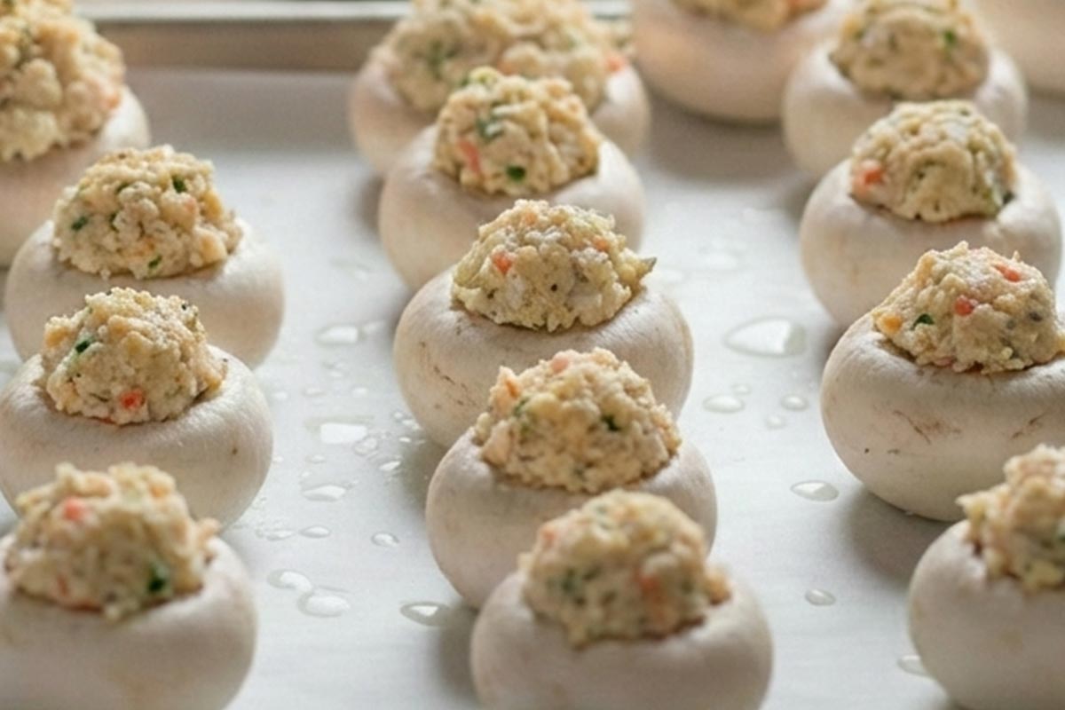 Crab mixture on top of mushrooms.