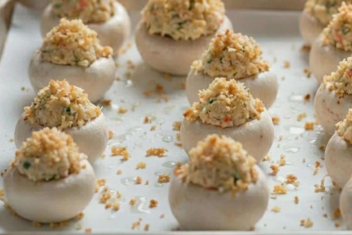 Sprinkled the crumb mixture evenly over each mushroom.