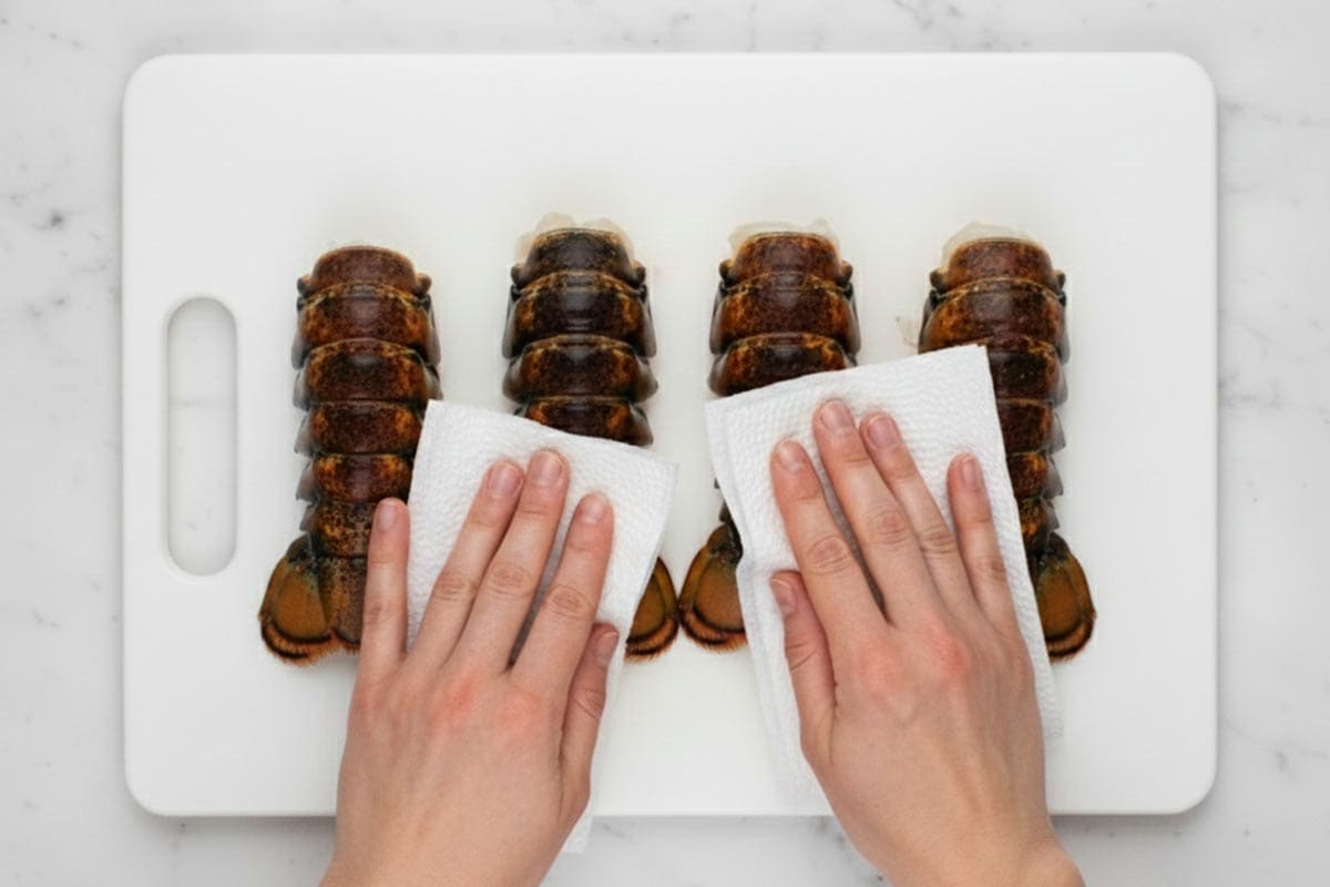 Patting the lobster dry using paper towel. - 3