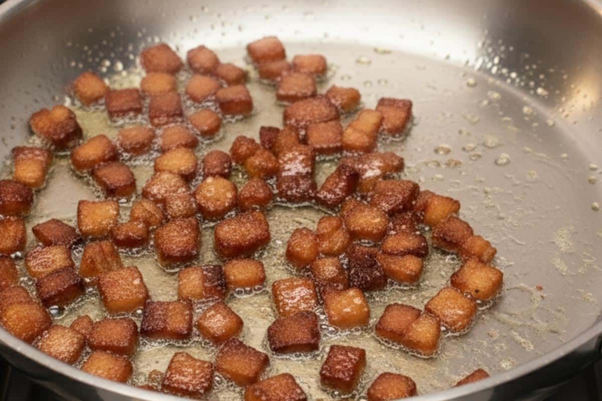 Cooking the bacon in the skillet. - 6