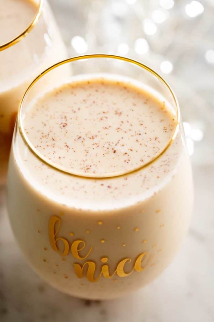 Eggnog resting in a fancy glass