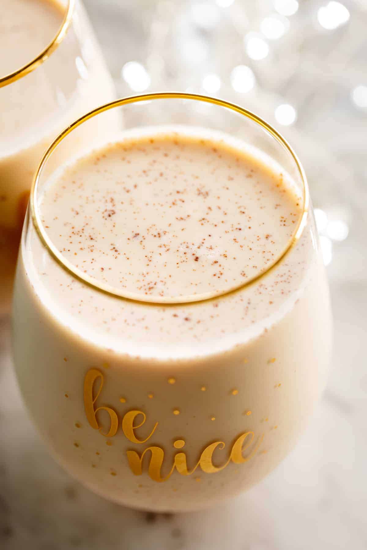 Eggnog in a Christmas glass | cafedelites.com