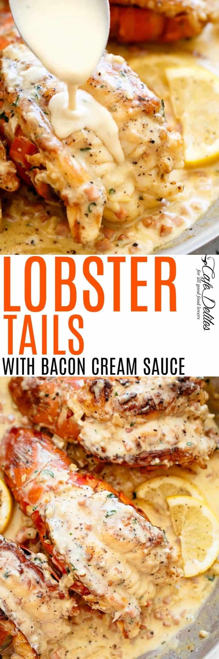 Lobster Tails with Bacon Cream Sauce | cafedelites.com