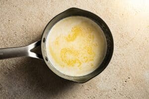 Mix with butter, flour and milk