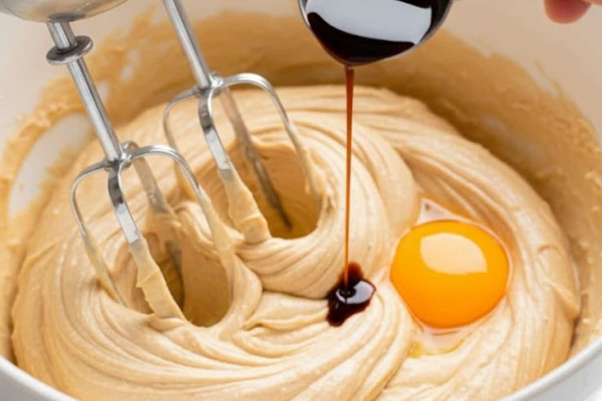 Beat butter, peanut butter, and sugars until creamy; add egg, vanilla.