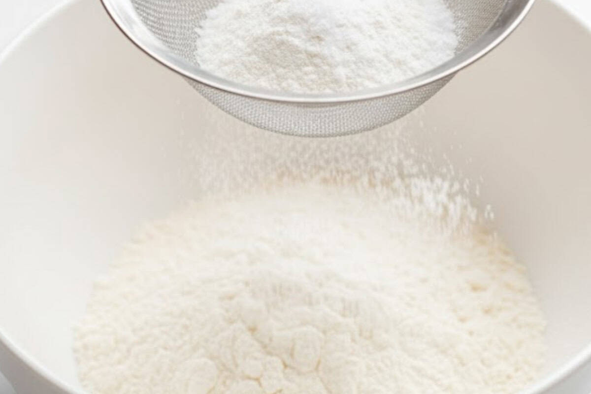  In another bowl, sift together flour, baking soda, and salt to evenly distribute 