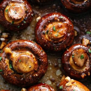 Top view image of Balsamic Roasted Mushrooms
