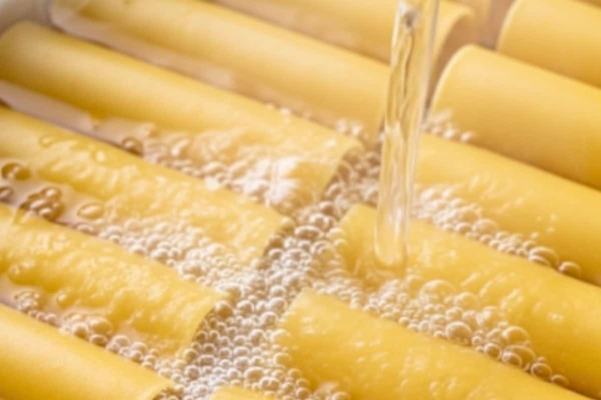 Cover manicotti with boiling salted water in a shallow dish.