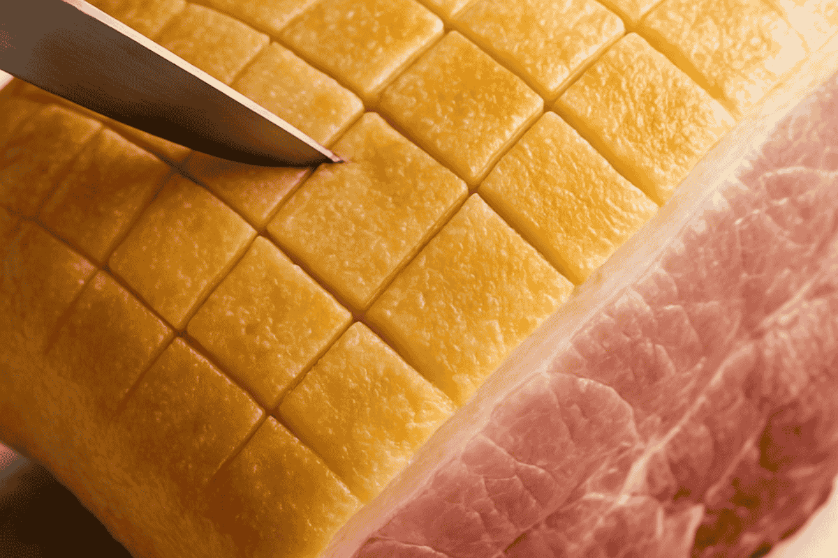 scoring the fat using a knife