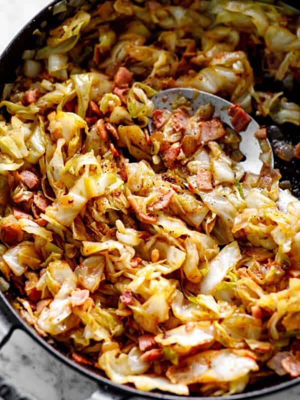 Bacon Fried Cabbage with spoon
