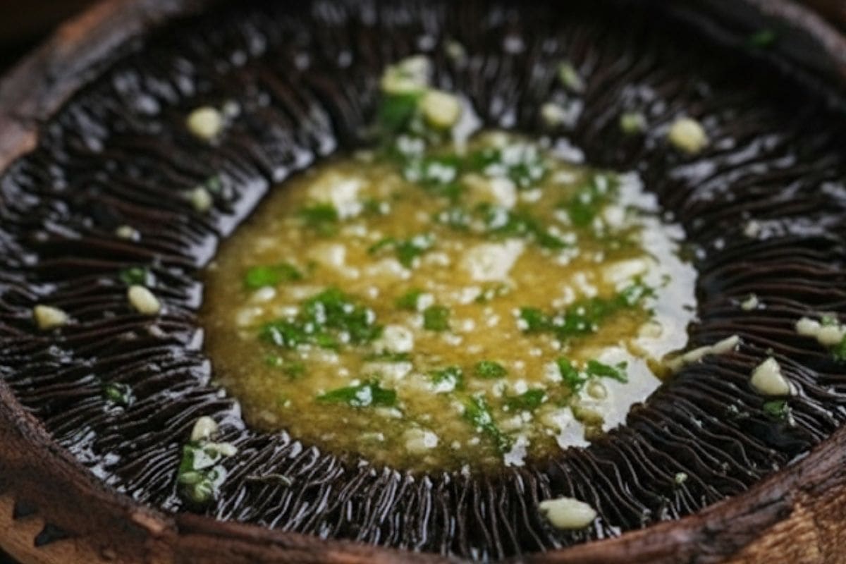 Coat the bottoms of each portobello cap with the garlic butter.