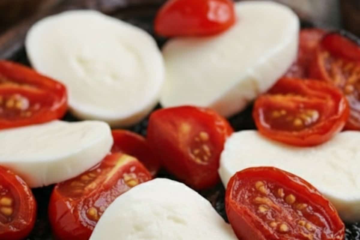 Brush the insides with the remaining garlic butter, then layer in mozzarella slices and tomatoes.