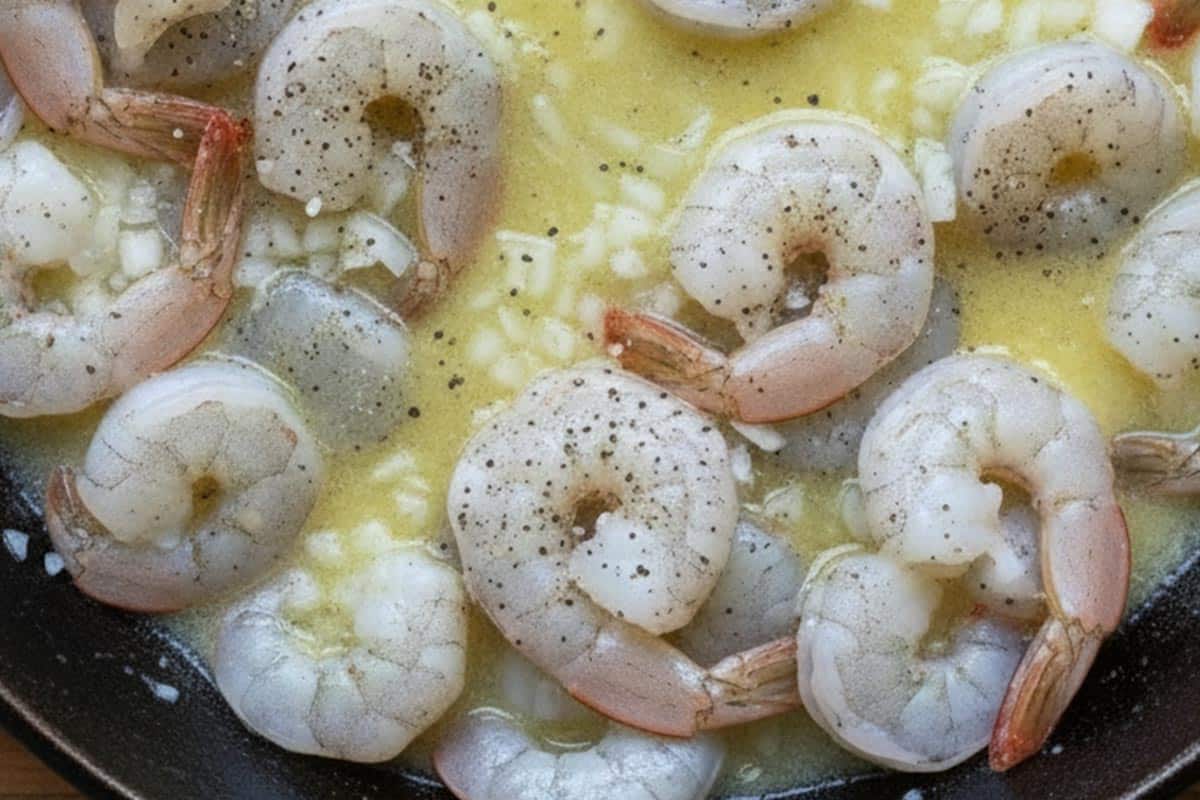 Combined shrimp, white wine, lemon juice, shallots, melted butter and some salt and pepper in a skillet.