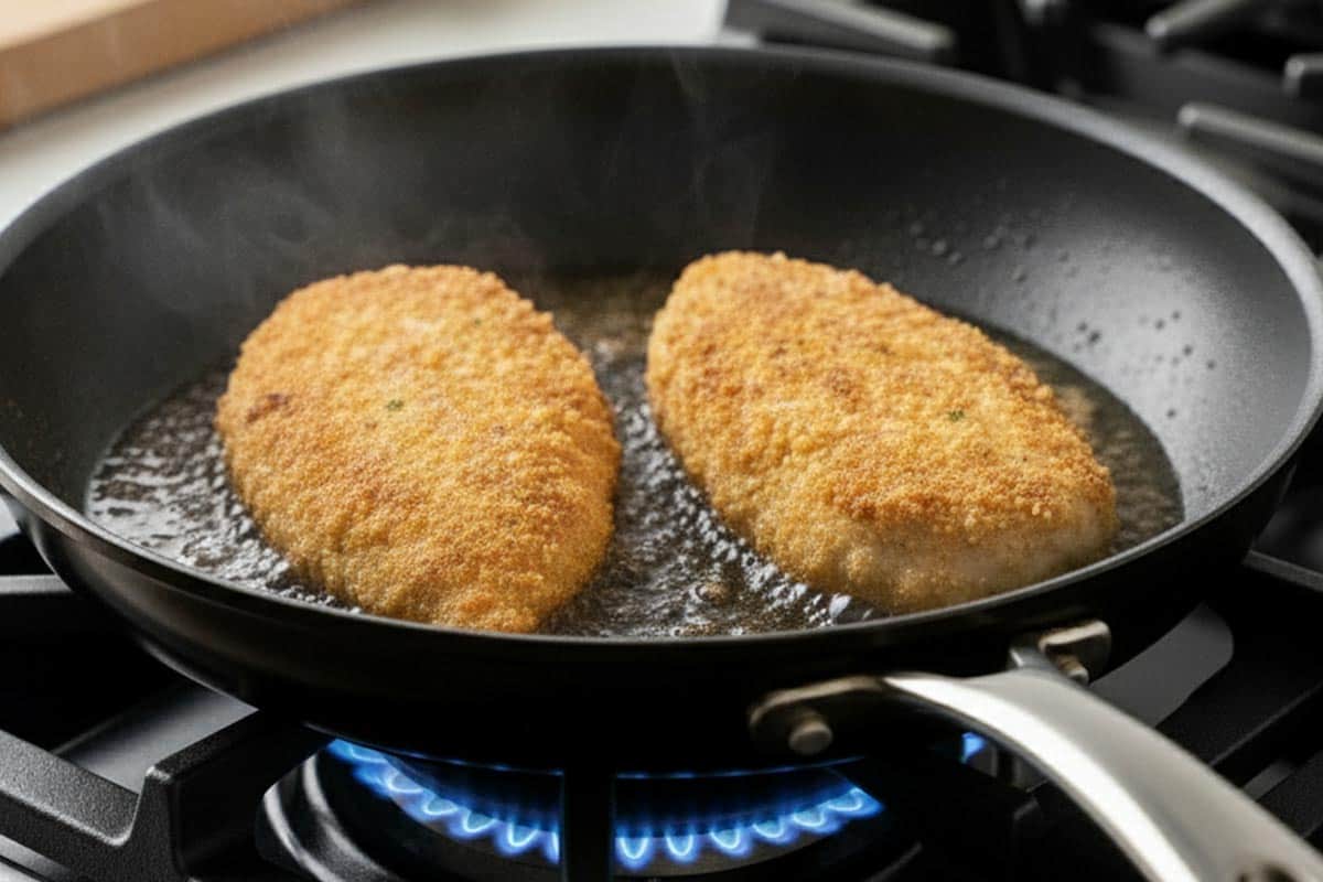 Cooking the chicken breasts in a large non-stick skillet.