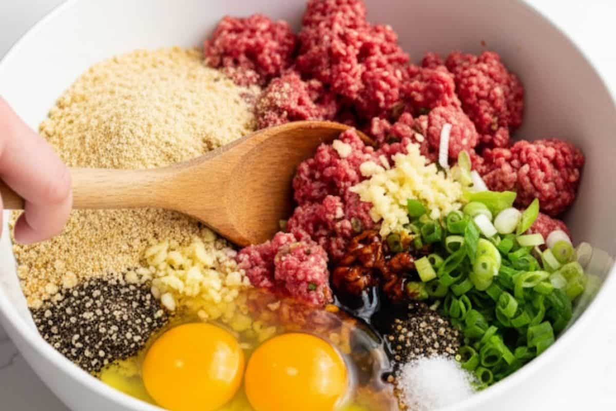In a large bowl combine all meatball ingredients until combined.