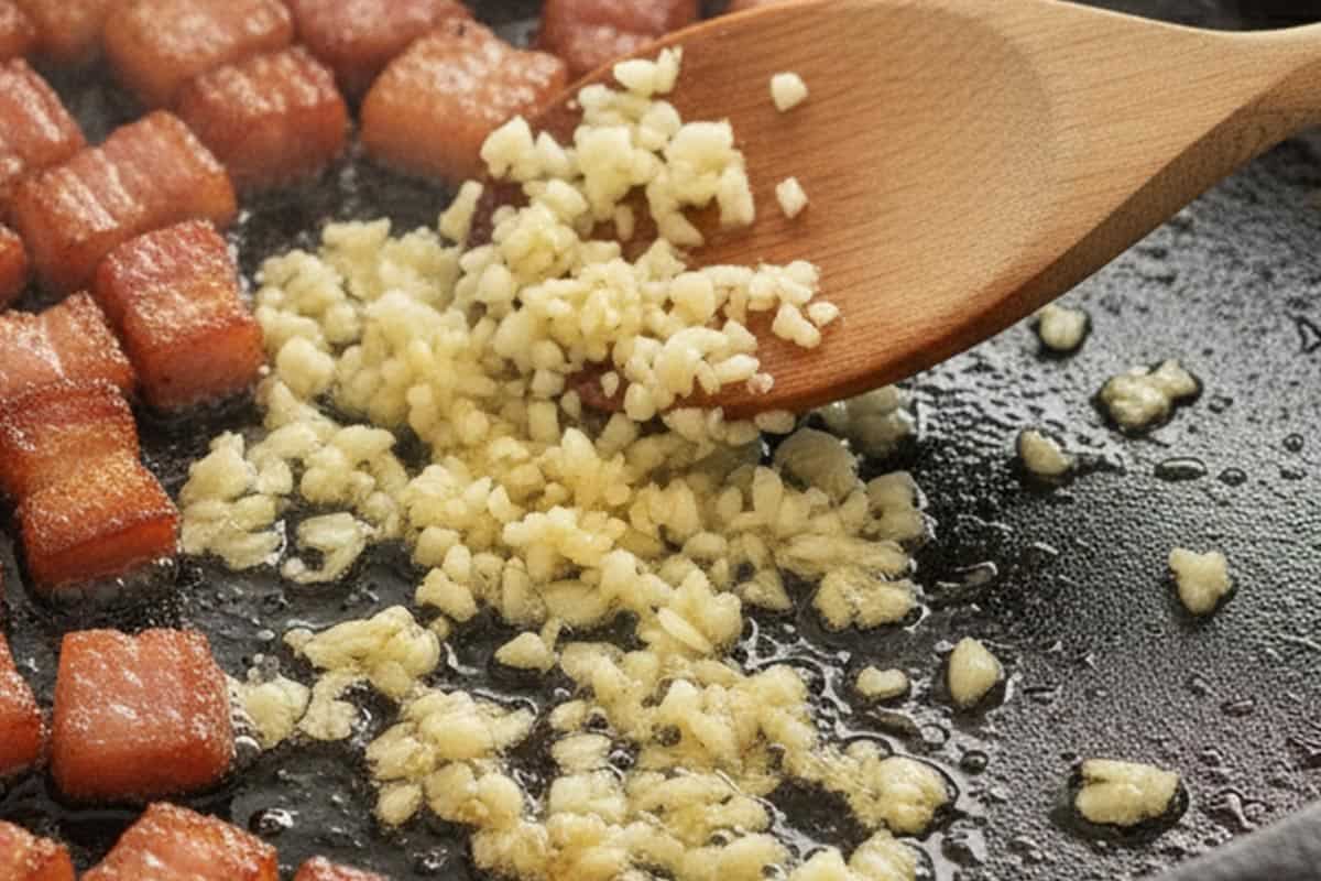 Added the garlic in the pan.