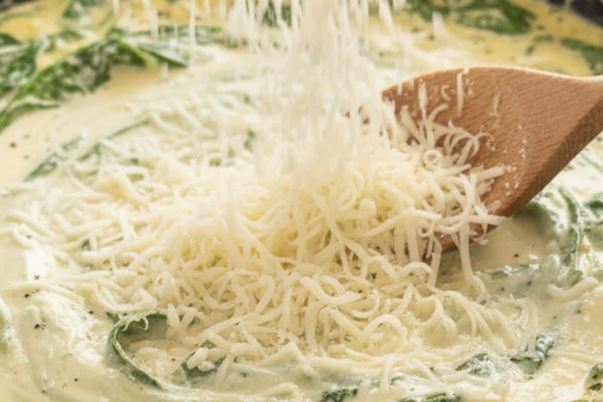 Sprinkled inthe mozzarella and parmesan cheese.