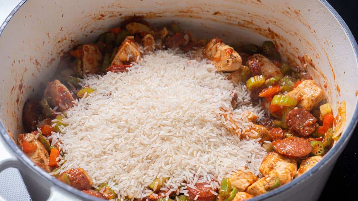 rice added to the pot