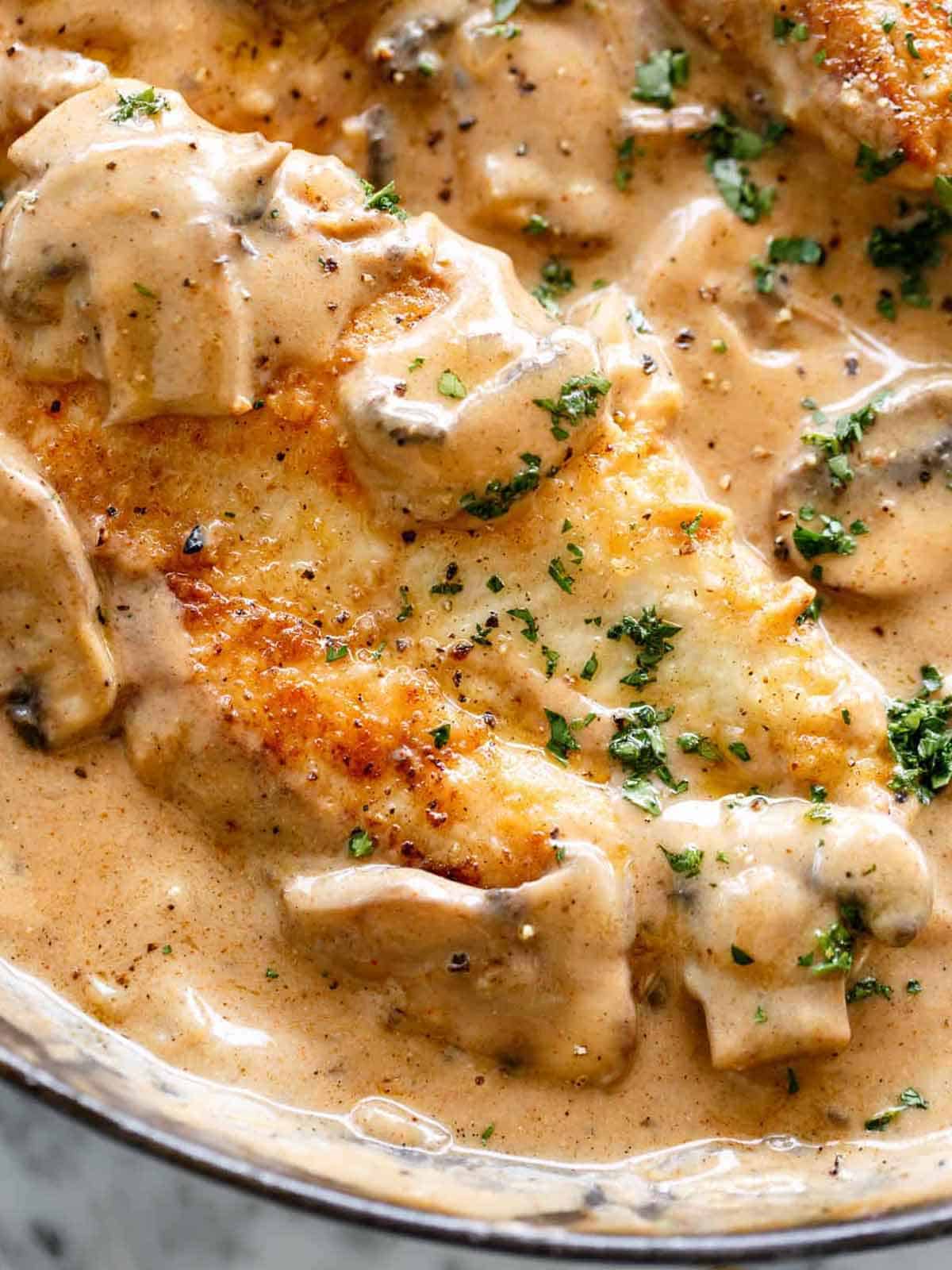 Creamy Chicken Stroganoff in a bowl