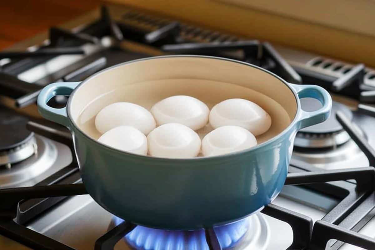 Eggs in a small pot with water.