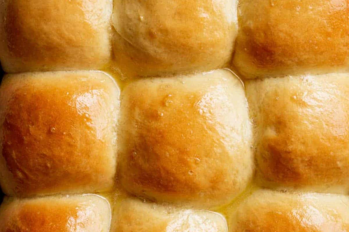 Close-up shot of Easy Soft Dinner Rolls (NO MIXER + EGG FREE).