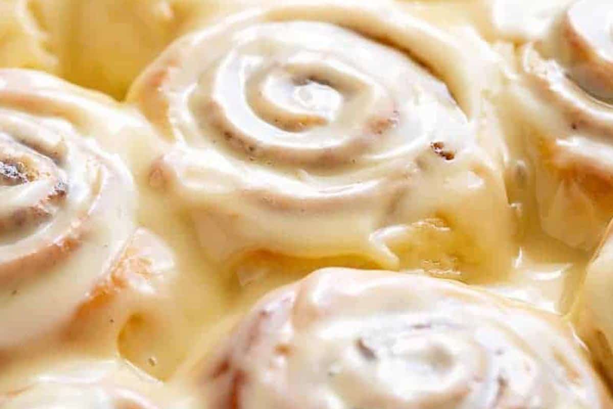 Close-up shot of Soft Cinnamon Rolls.