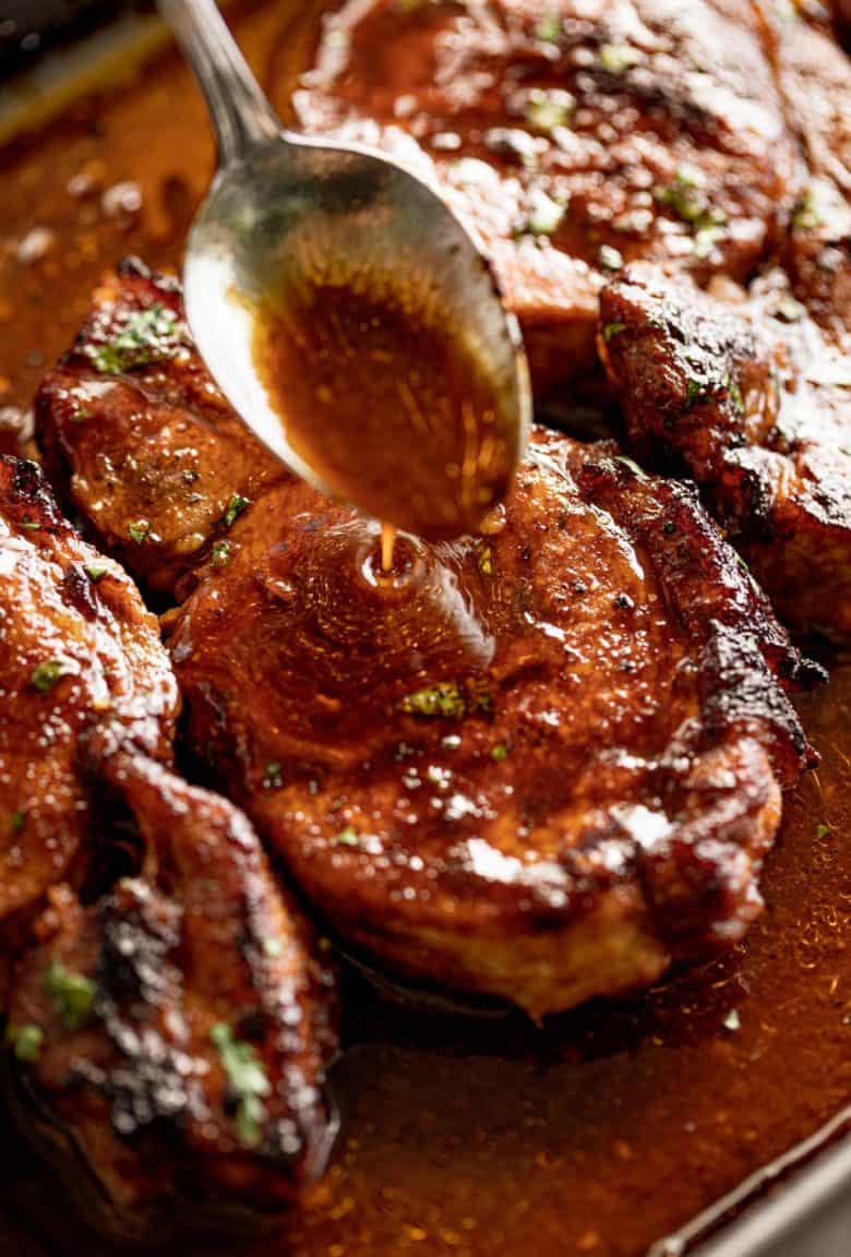 Bbq Baked Pork Chops with bbq sauce | cafedelites.com
