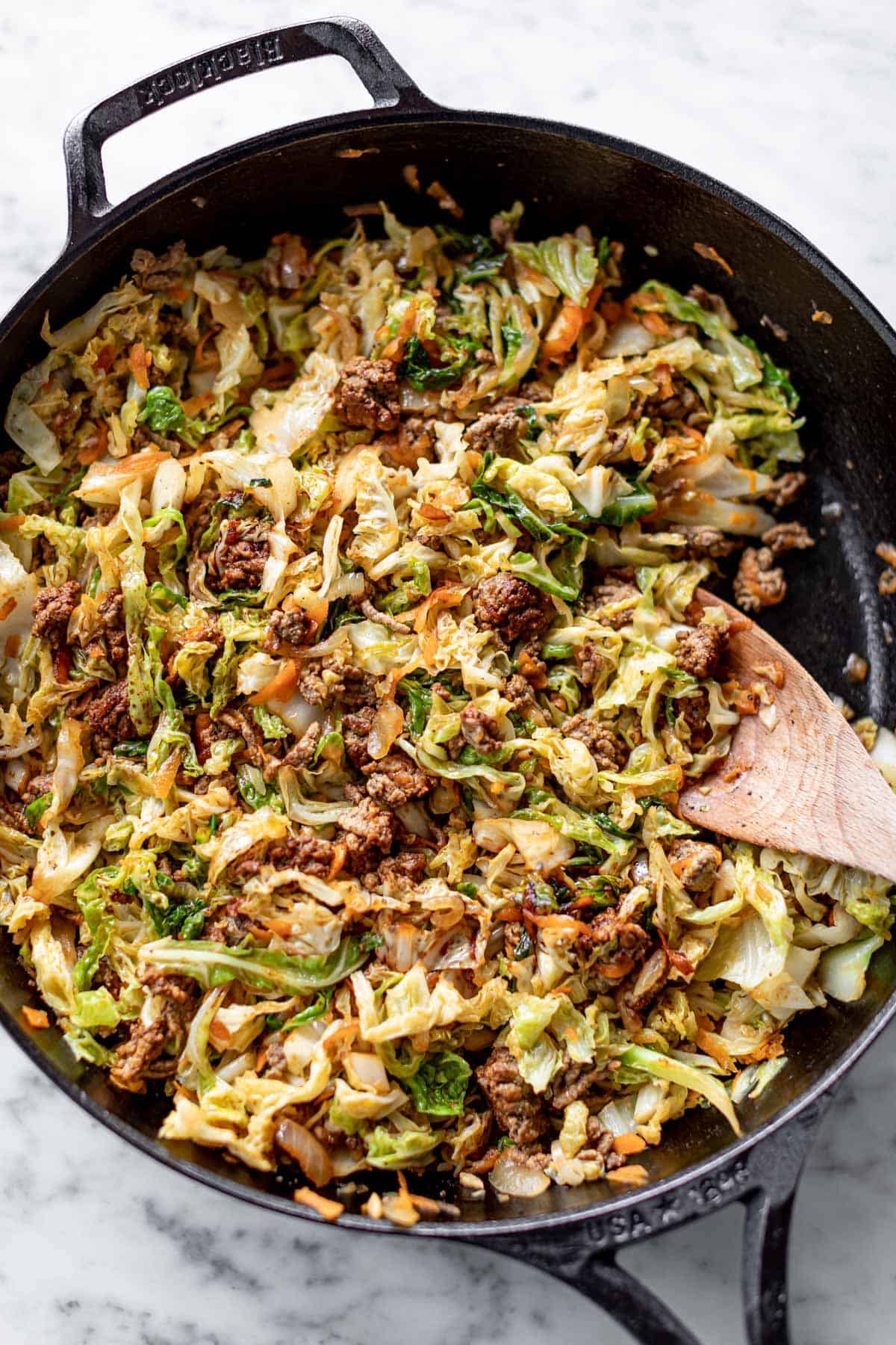 Ground Beef Stir Fry in a skillet | cafedelites.com