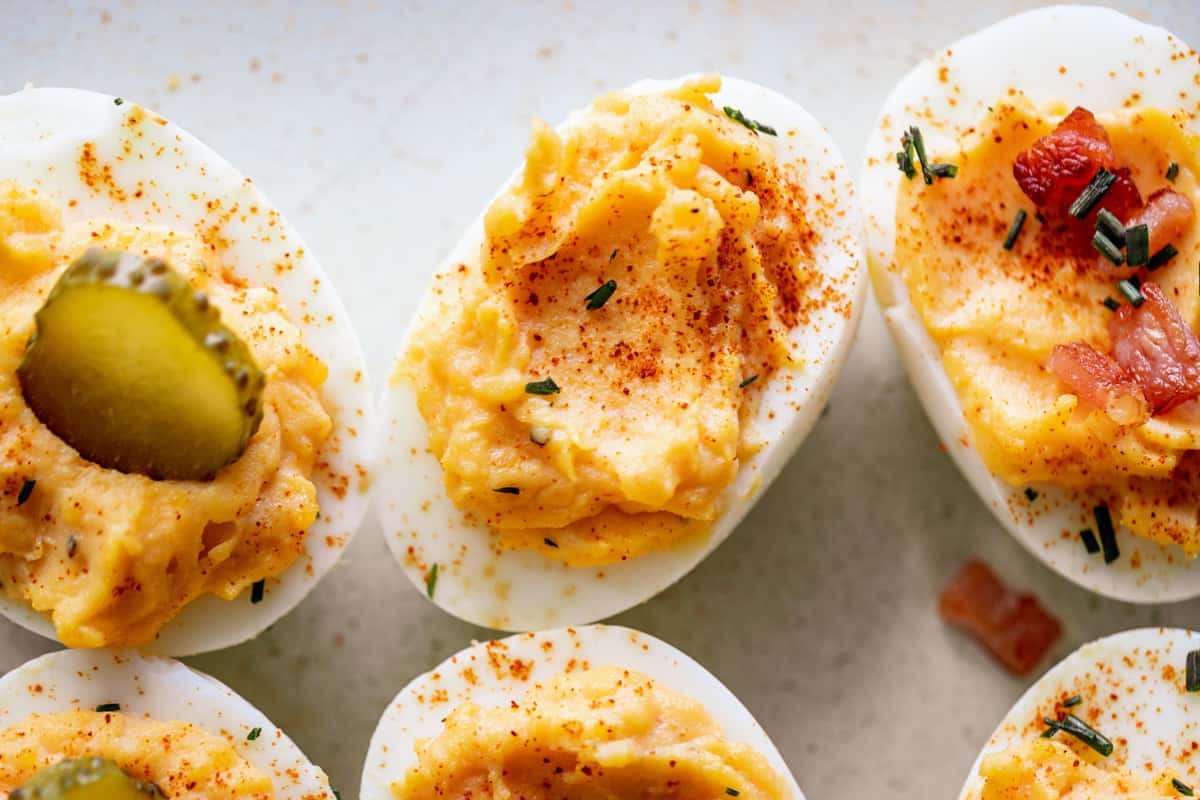 Deviled Eggs different toppings | cafedelites.com