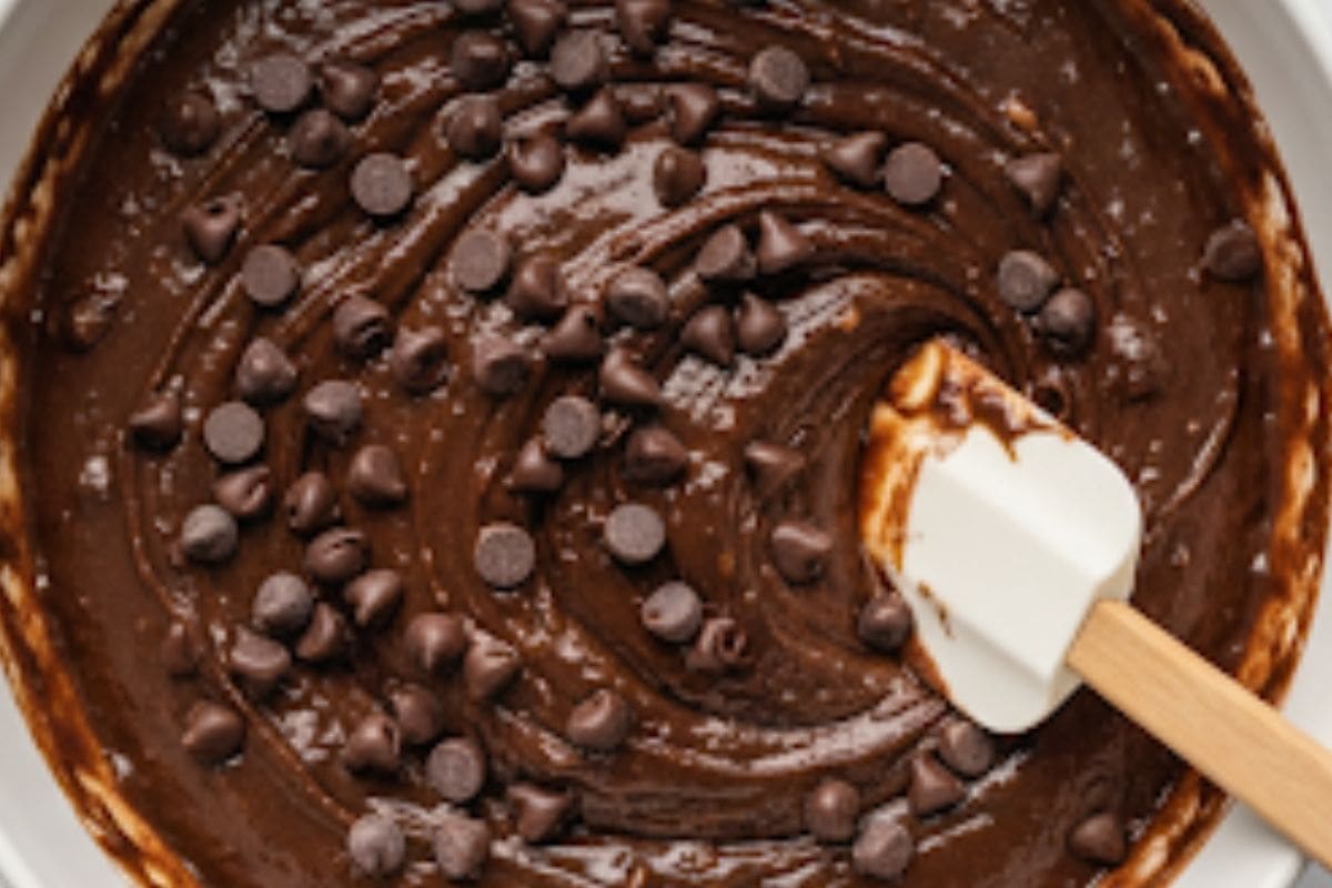 Add the dry ingredients to the wet ingredients and stir until just combined. Fold in half of the chocolate chips.