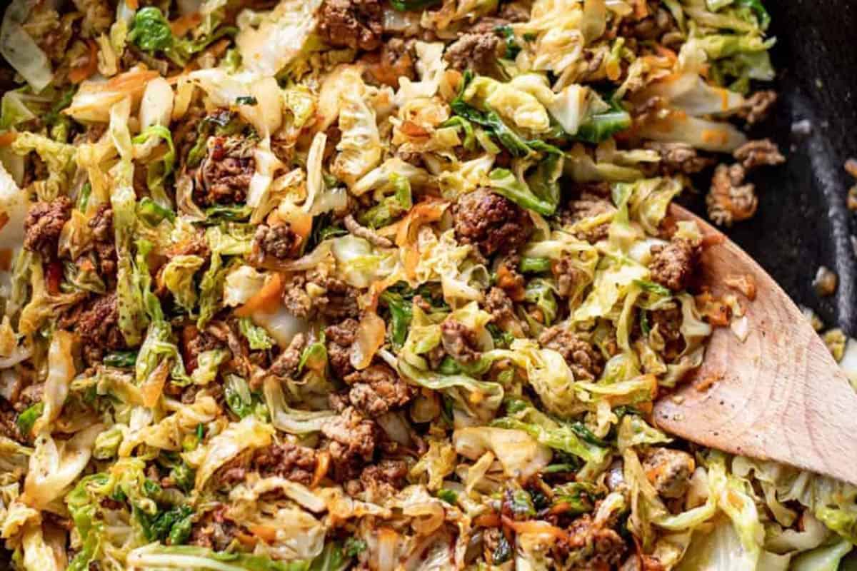 Close-up shot of Easy Ground Beef Stir Fry.