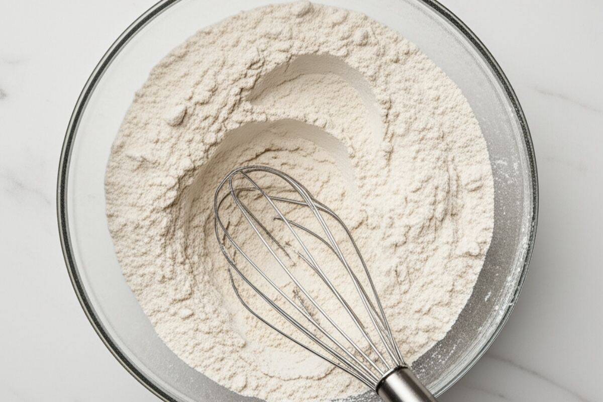 Whisk together flour, baking powder and salt until its combined