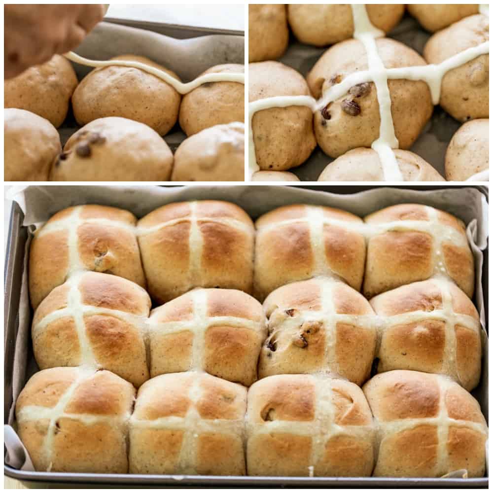 baked hot cross buns Collage