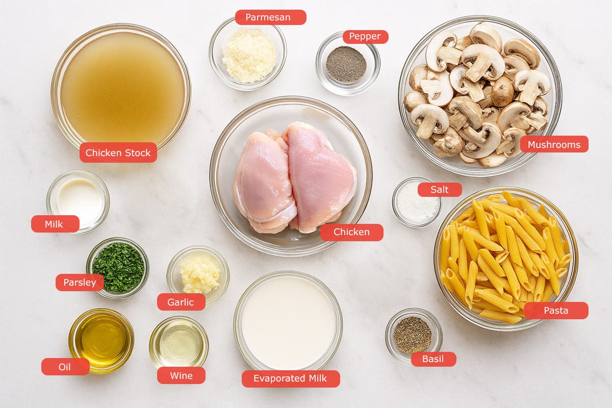 Ingredients from a top down view against a blue board